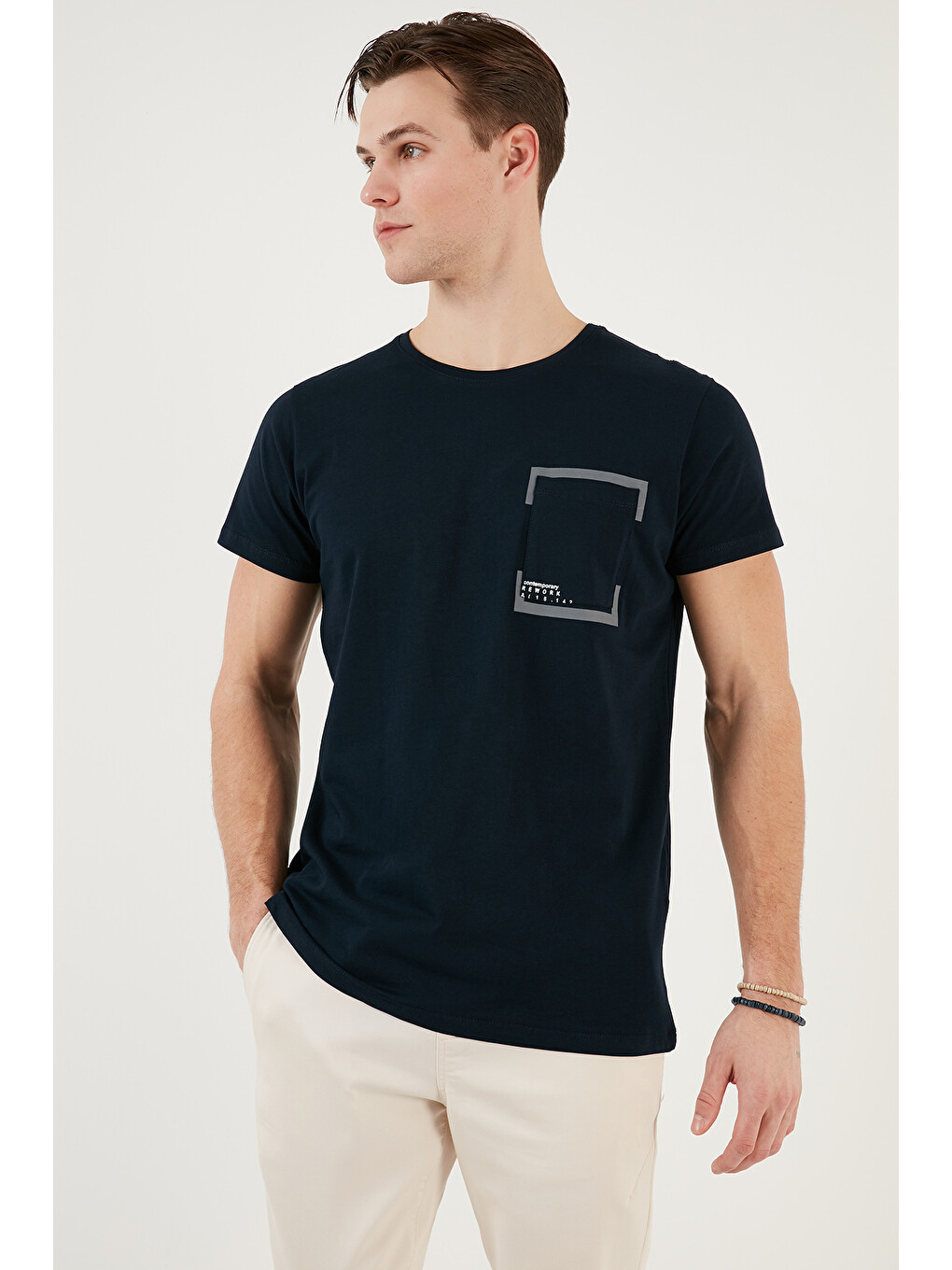 Lacivert Bisiklet Yaka % 100 Pamuklu Slim Fit Erkek T Shirt 541rework-4