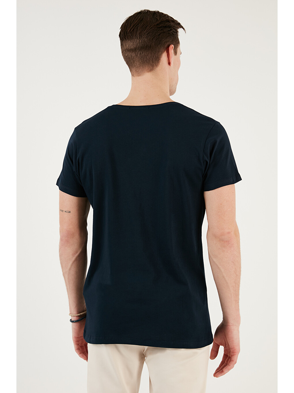 Lacivert Bisiklet Yaka % 100 Pamuklu Slim Fit Erkek T Shirt 541rework-5