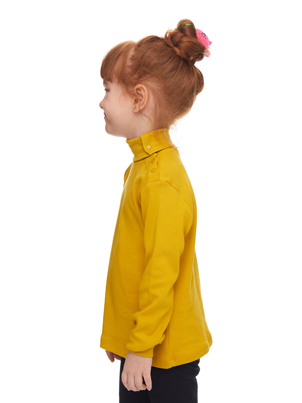 Sarı Hardal Kız Çocuk Tam Balıkçı Uzun Kol Çıtçıtlı Tişört-1
