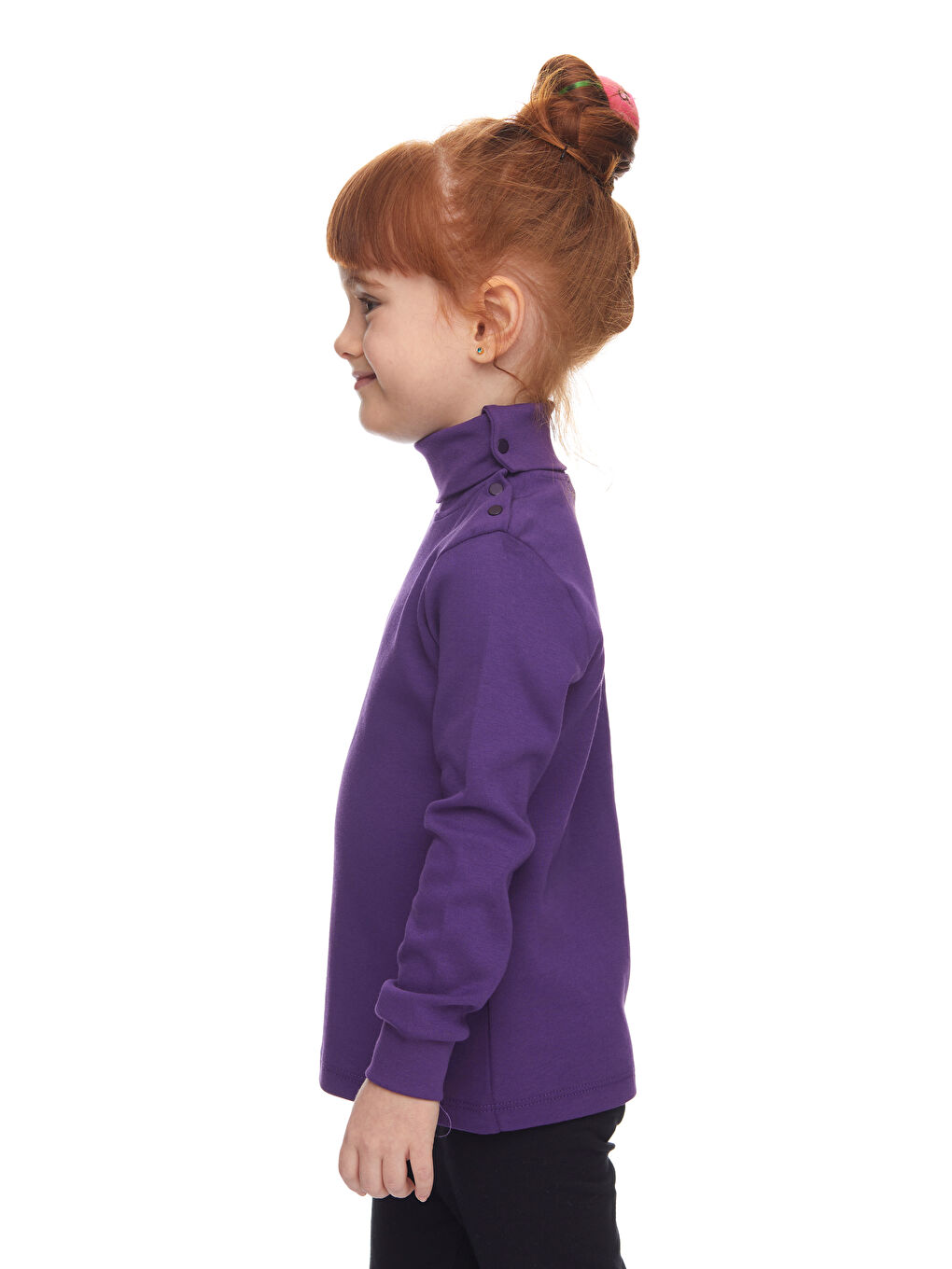 Mor Kız Çocuk Tam Balıkçı Uzun Kol Çıtçıtlı Tişört-1