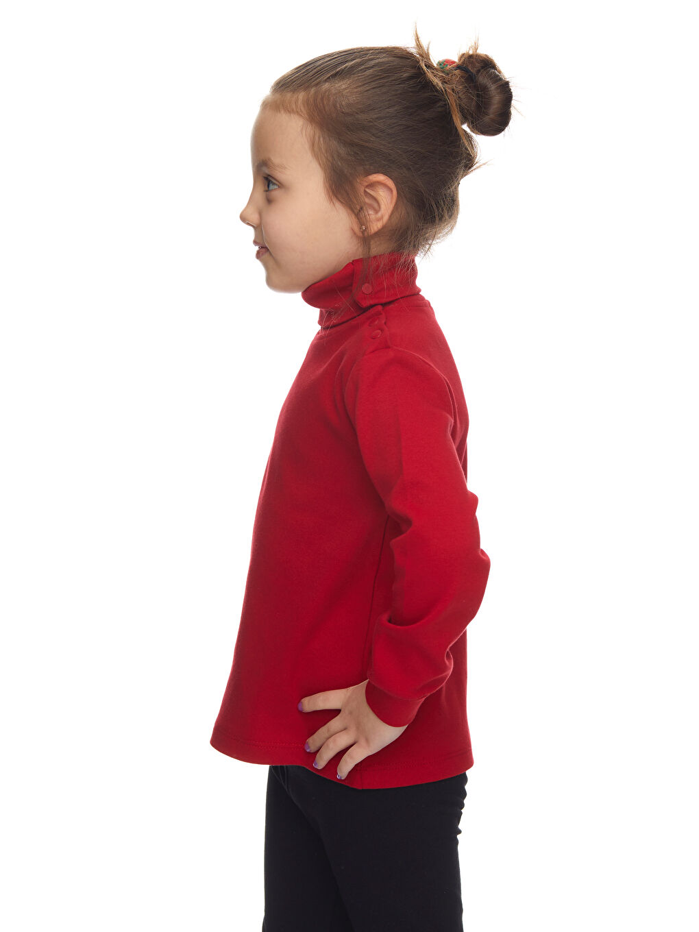 Kırmızı Kız Çocuk Tam Balıkçı Uzun Kol Çıtçıtlı Tişört-1