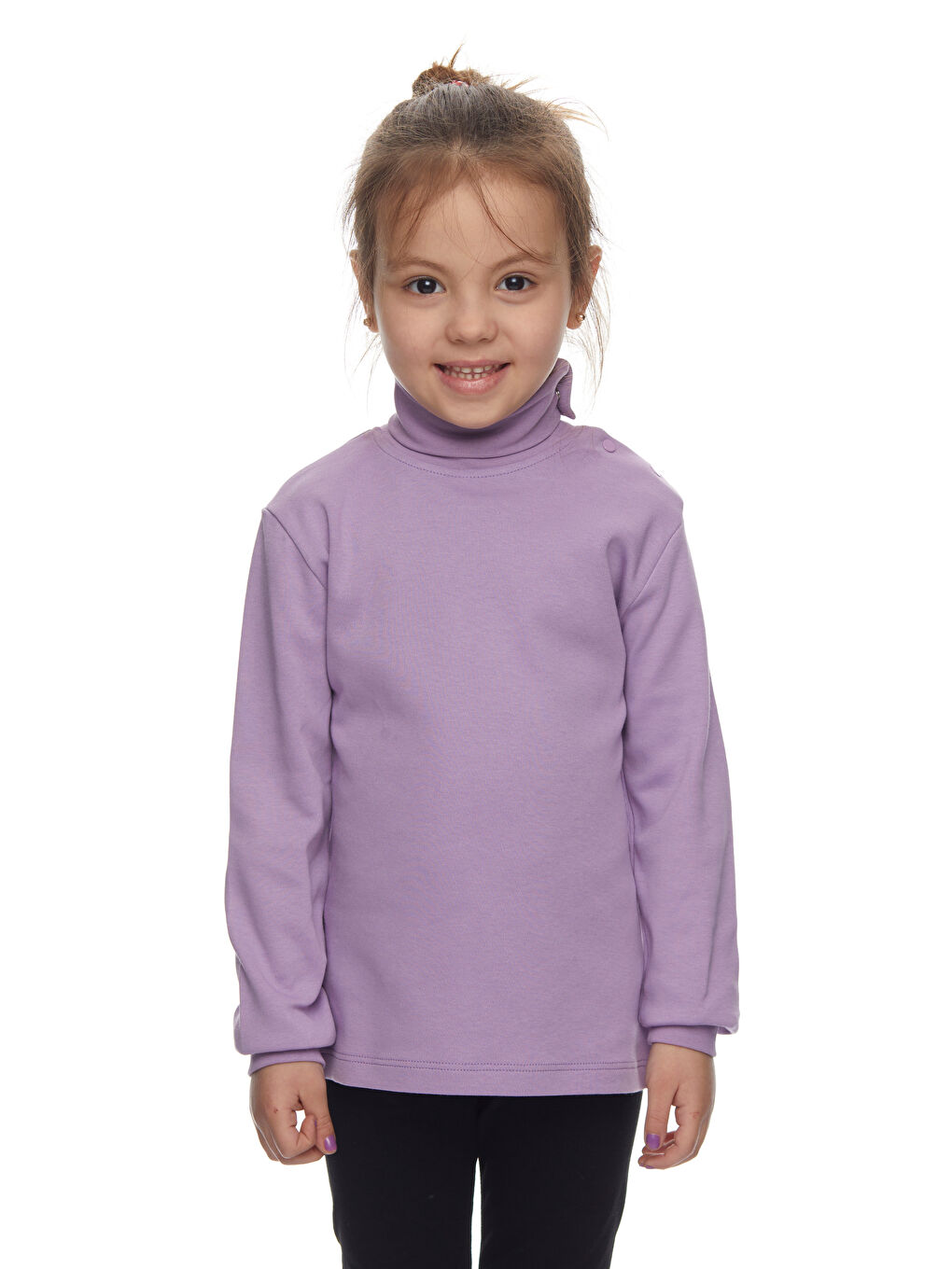 Lila Kız Çocuk Tam Balıkçı Uzun Kol Çıtçıtlı Tişört