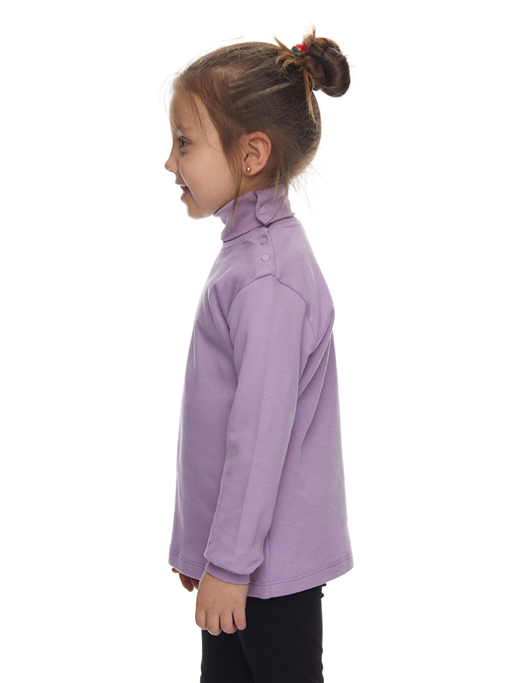 Lila Kız Çocuk Tam Balıkçı Uzun Kol Çıtçıtlı Tişört-1