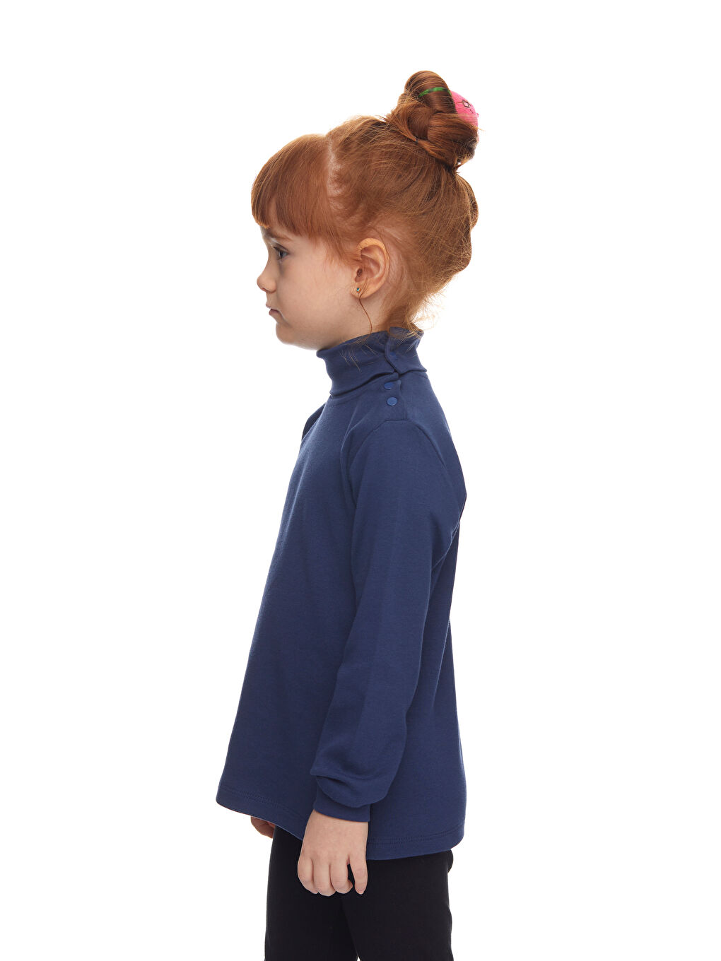 Açık Lacivert Kız Çocuk Tam Balıkçı Uzun Kol Çıtçıtlı Tişört-1