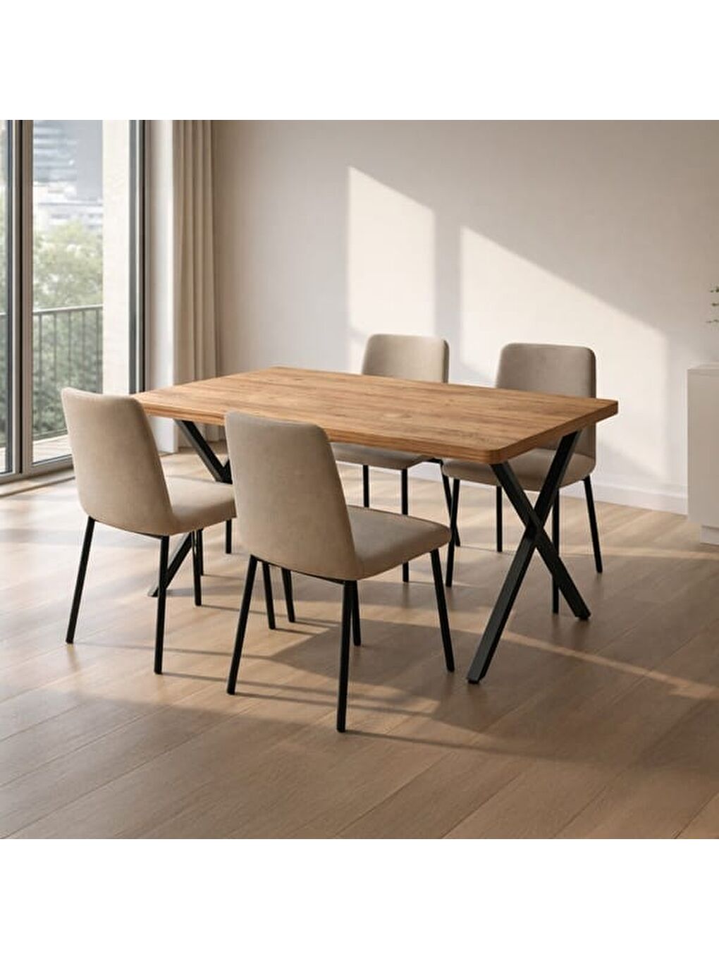 Kahverengi Modern Çarpı Ayak Dikdörtgen Masa - Atlantik Çam-1