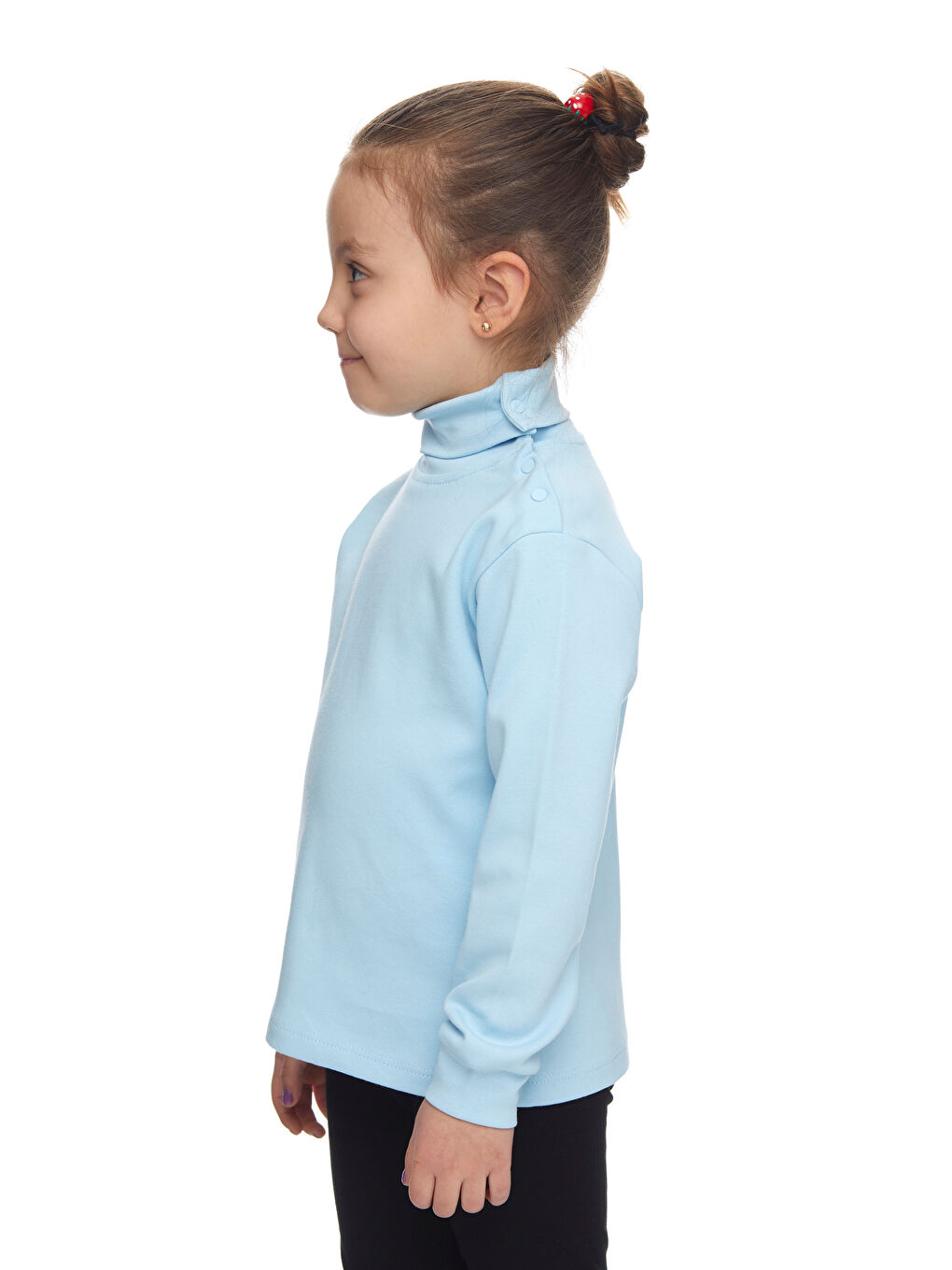 Bebek Mavisi Kız Çocuk Tam Balıkçı Uzun Kol Çıtçıtlı Tişört-1