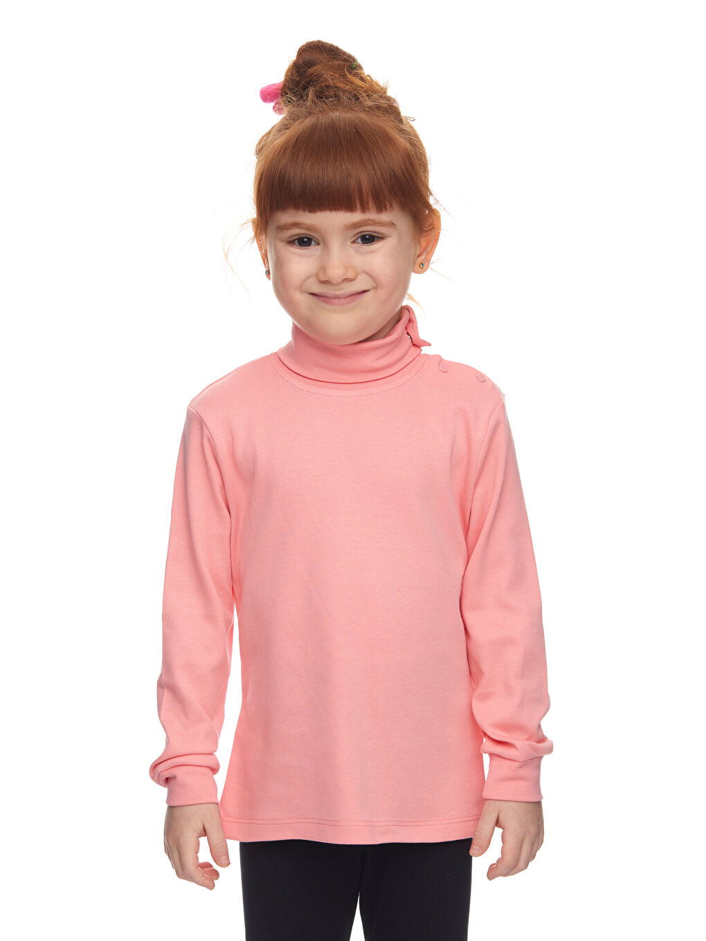 Pembe Somon Kız Çocuk Tam Balıkçı Uzun Kol Çıtçıtlı Tişört