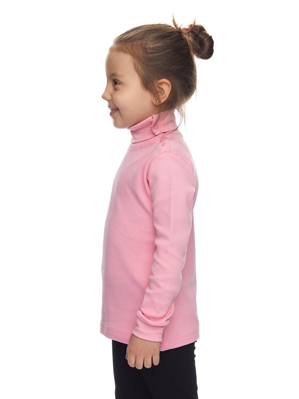 Pembe Kız Çocuk Tam Balıkçı Uzun Kol Çıtçıtlı Tişört-1