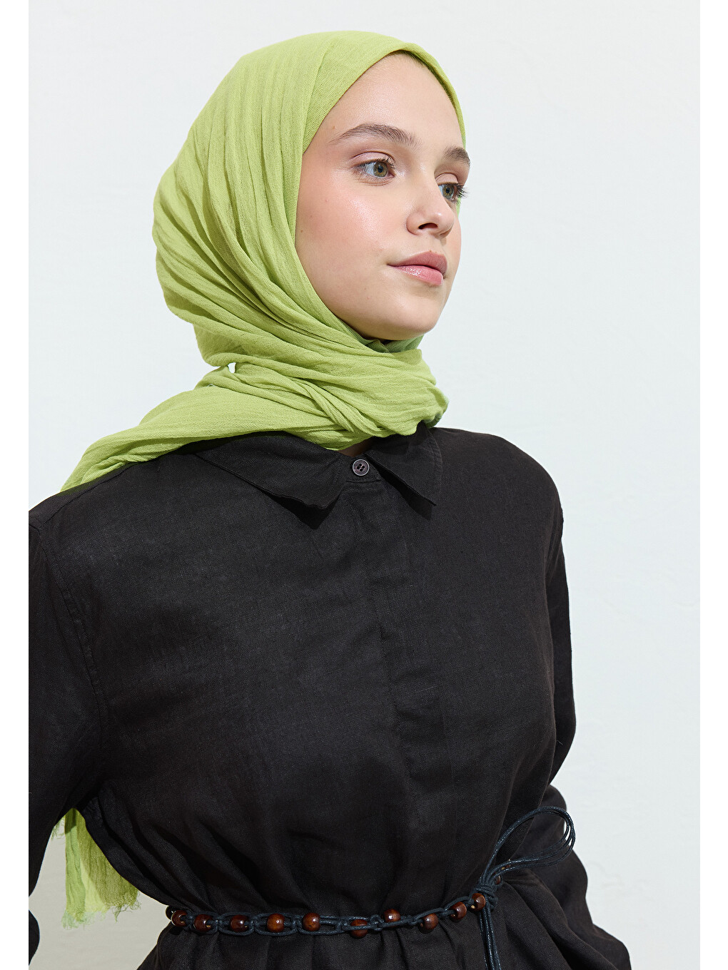 Yeşil Pamuklu Keten Şal Lime Juce-3