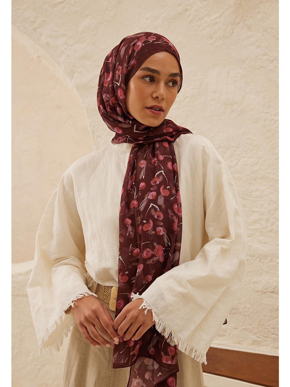 Cherry Desen Rami Şal Bordo
