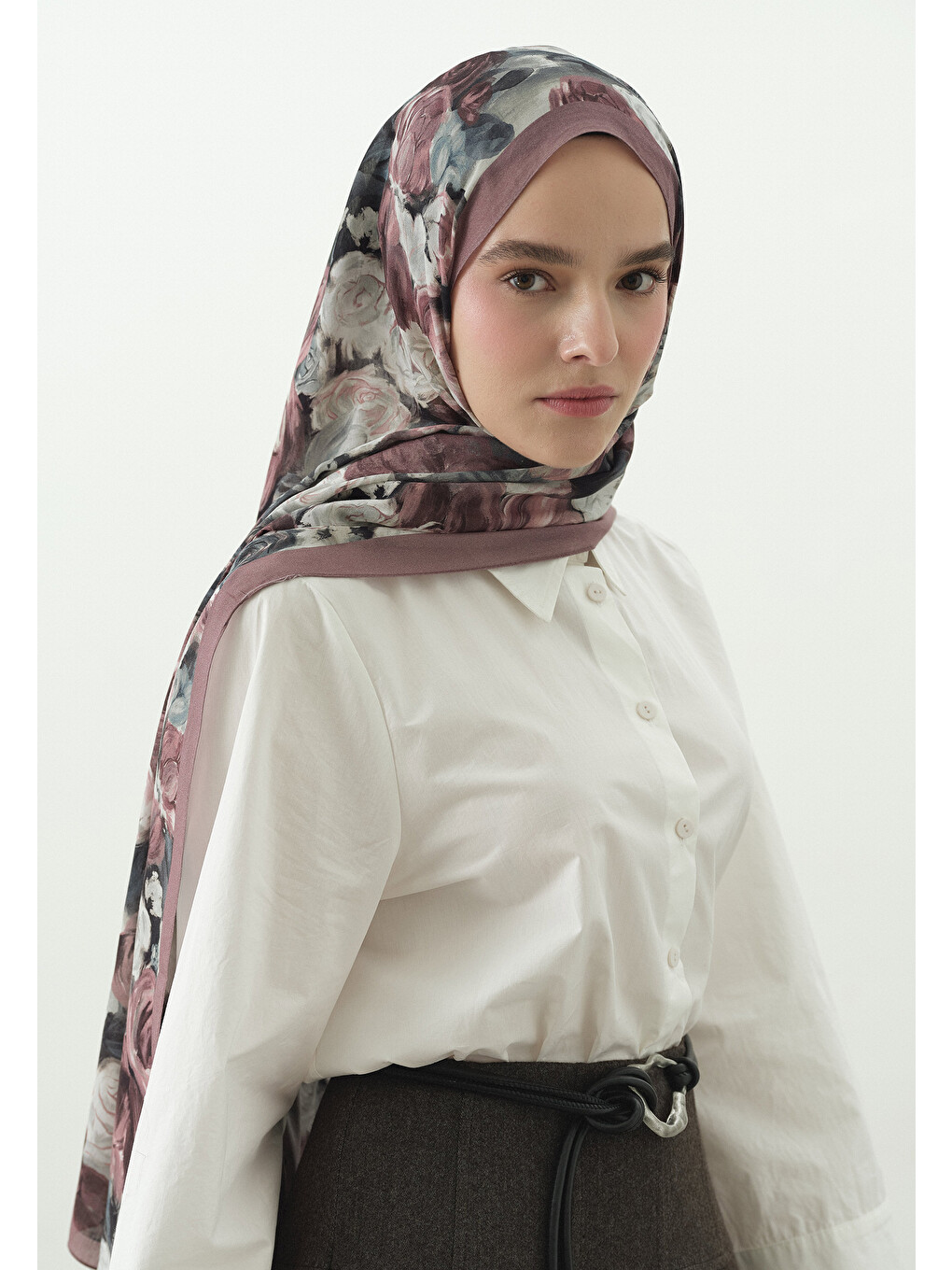 Gül Pembe Rose Breeze Desenli Pamuk Viskon Şal-3