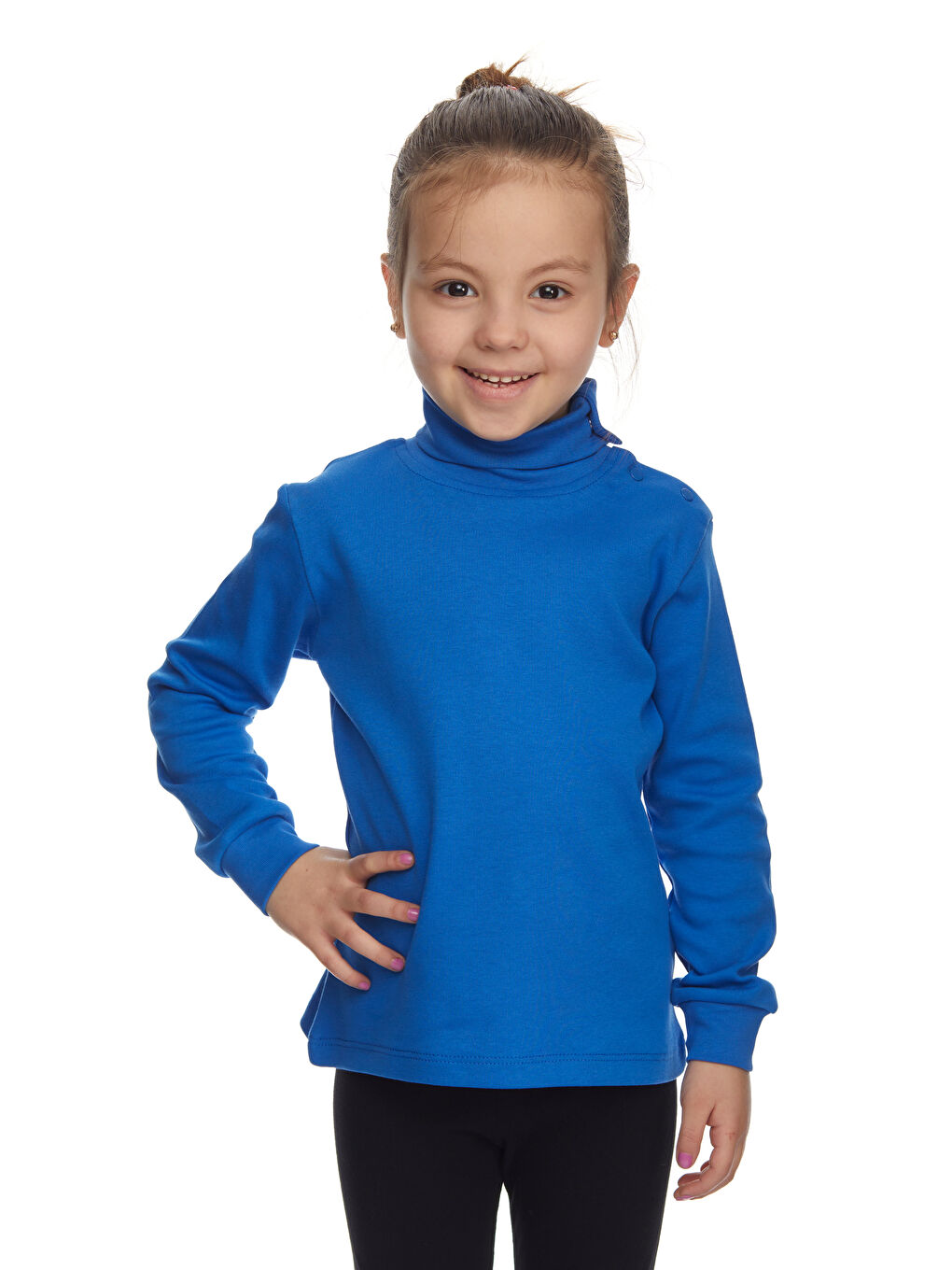 Mavi Saks Kız Çocuk Tam Balıkçı Uzun Kol Çıtçıtlı Tişört