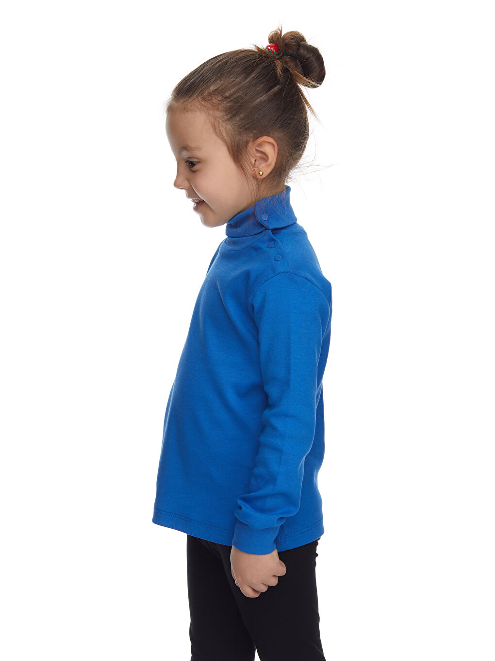 Mavi Saks Kız Çocuk Tam Balıkçı Uzun Kol Çıtçıtlı Tişört-1