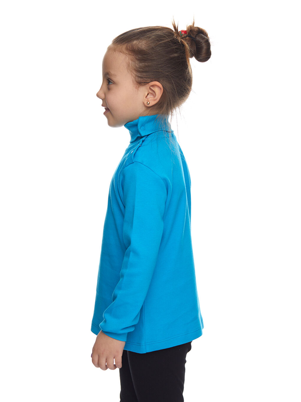 Koyu Turkuaz Kız Çocuk Tam Balıkçı Uzun Kol Çıtçıtlı Tişört-1