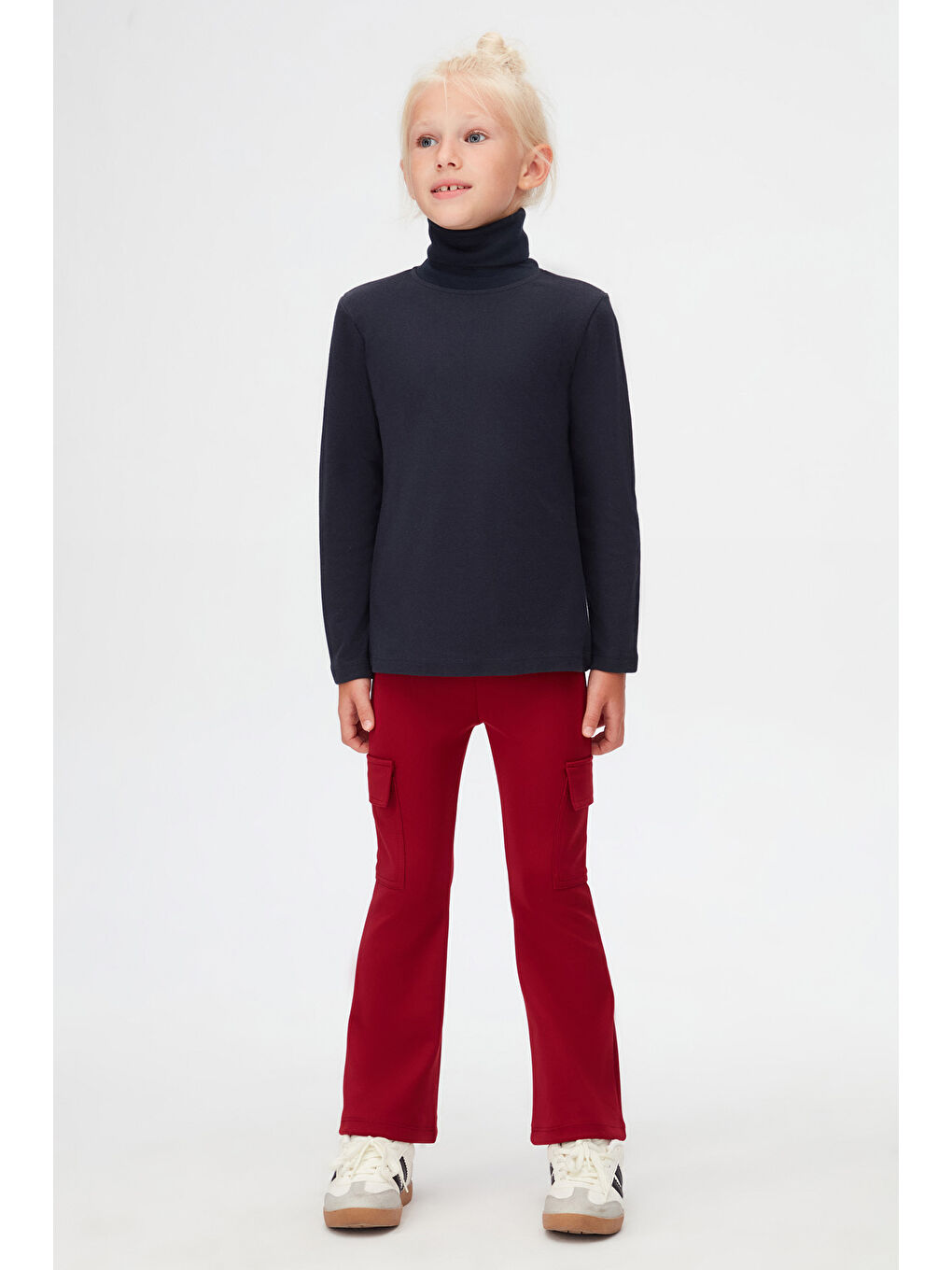 Koyu Lacivert Kız Çocuk Tam Balıkçı Uzun Kol Tişört