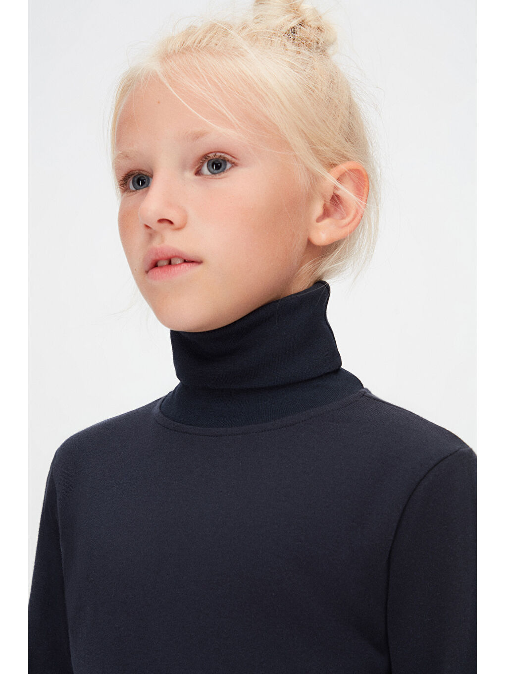 Koyu Lacivert Kız Çocuk Tam Balıkçı Uzun Kol Tişört-2