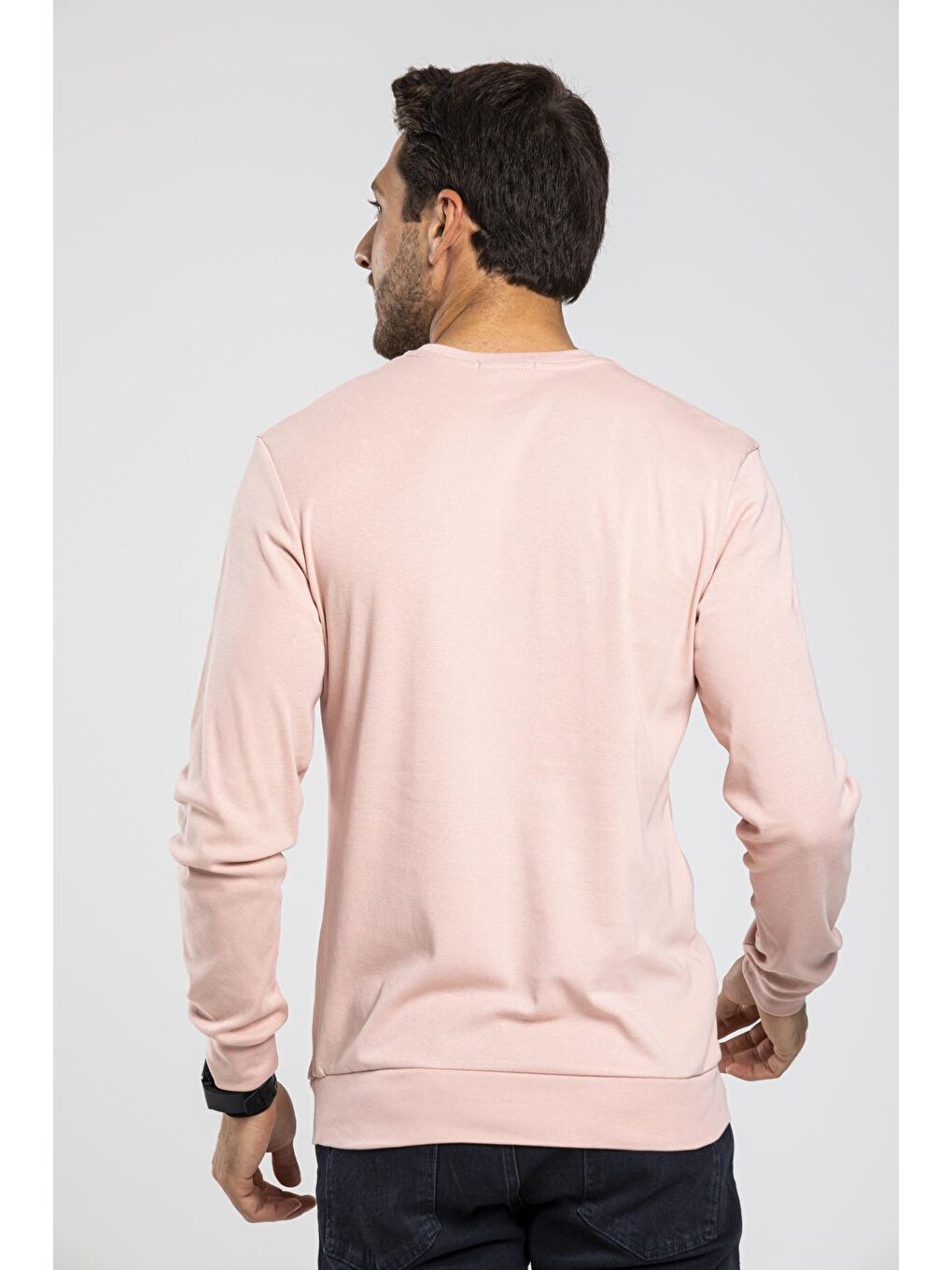 Pembe Bisiklet Yaka Uzun Kollu Dar Kalıp İnce Erkek Sweatshirt SPR2019K18-2
