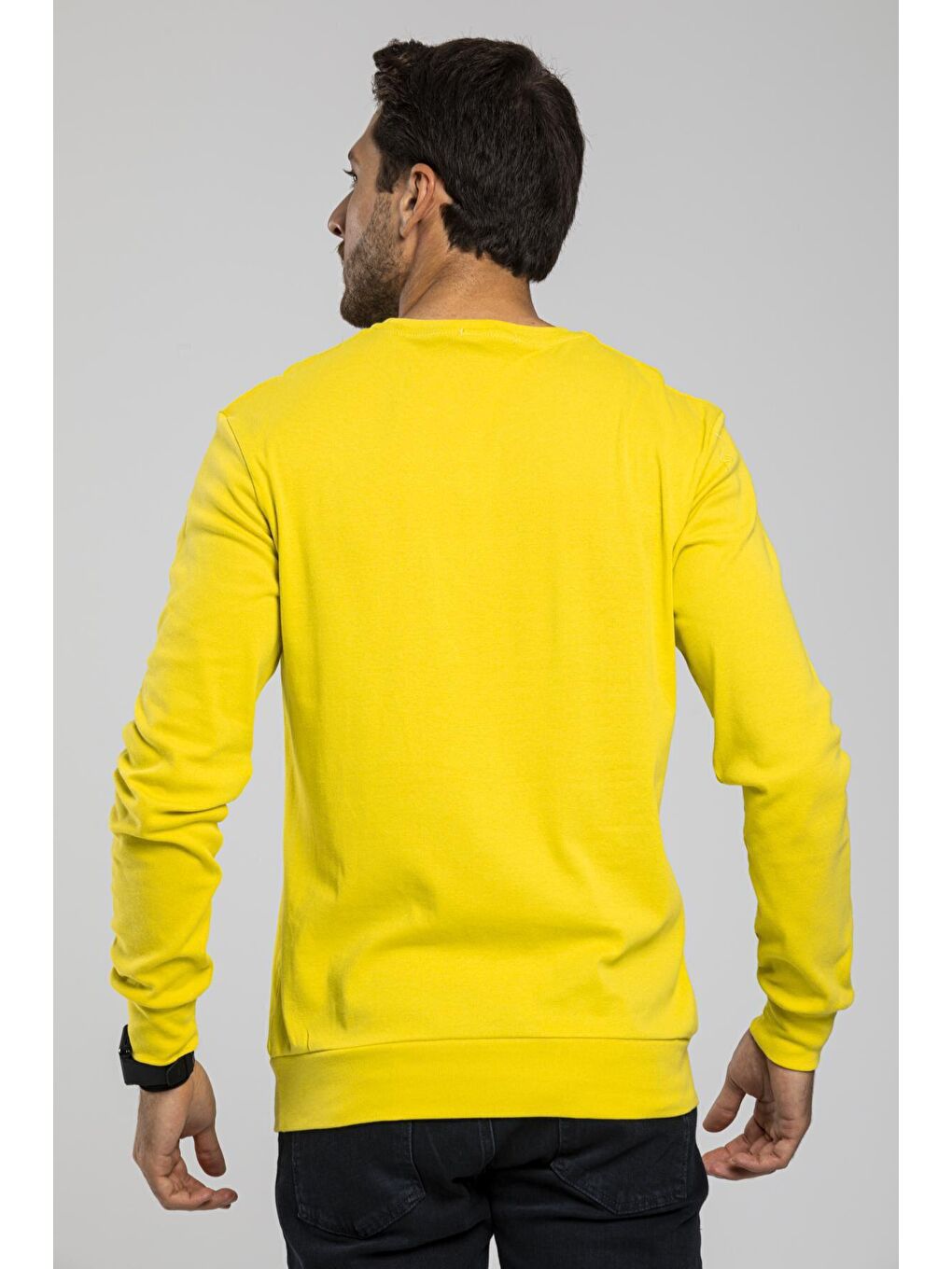 Süperlife Sarı Bisiklet Yaka Uzun Kollu Dar Kalıp İnce Erkek Sweatshirt SPR2019K18 - 4