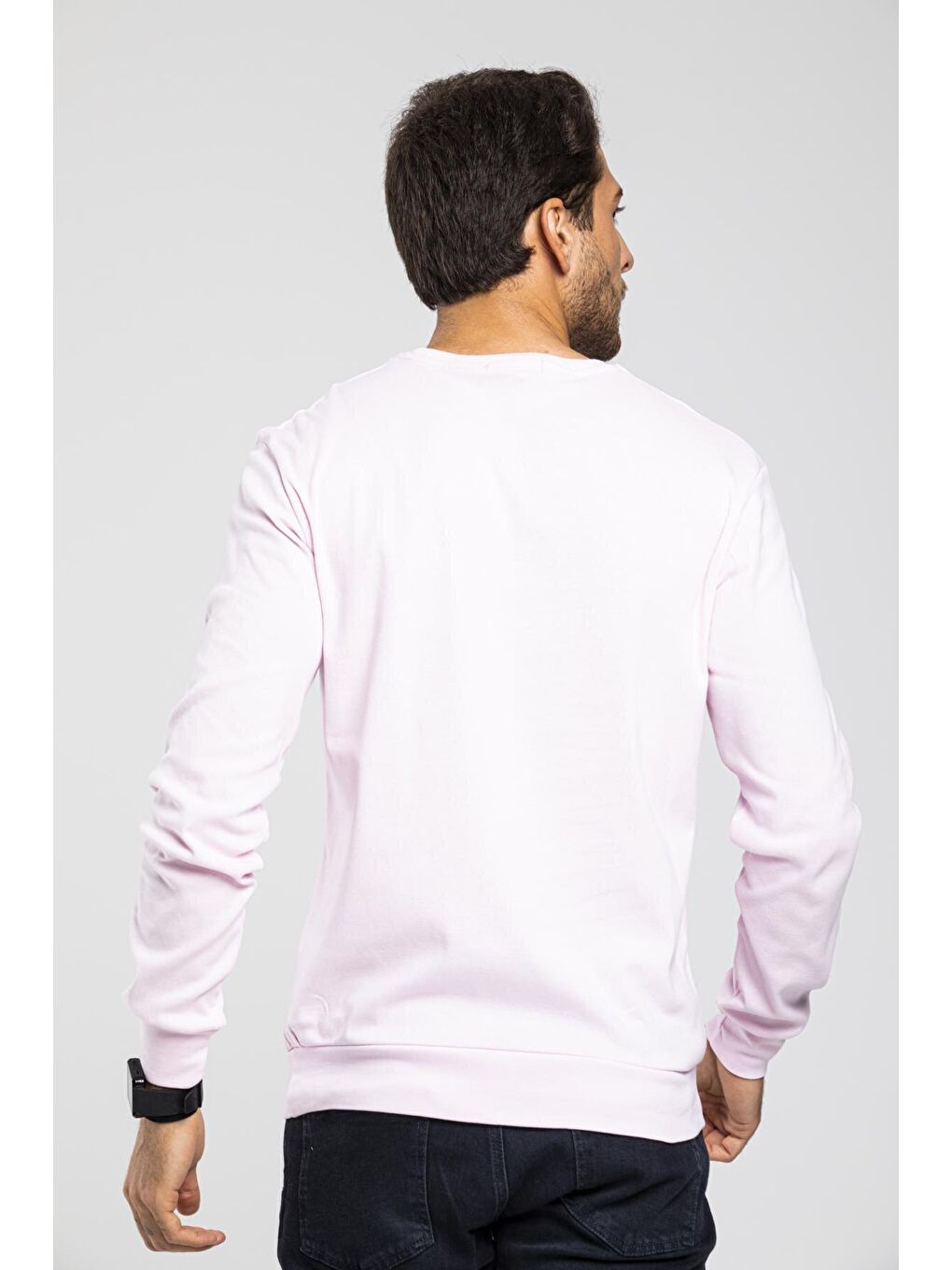 Pembe Bisiklet Yaka Uzun Kollu Dar Kalıp İnce Erkek Sweatshirt SPR2019K18-4