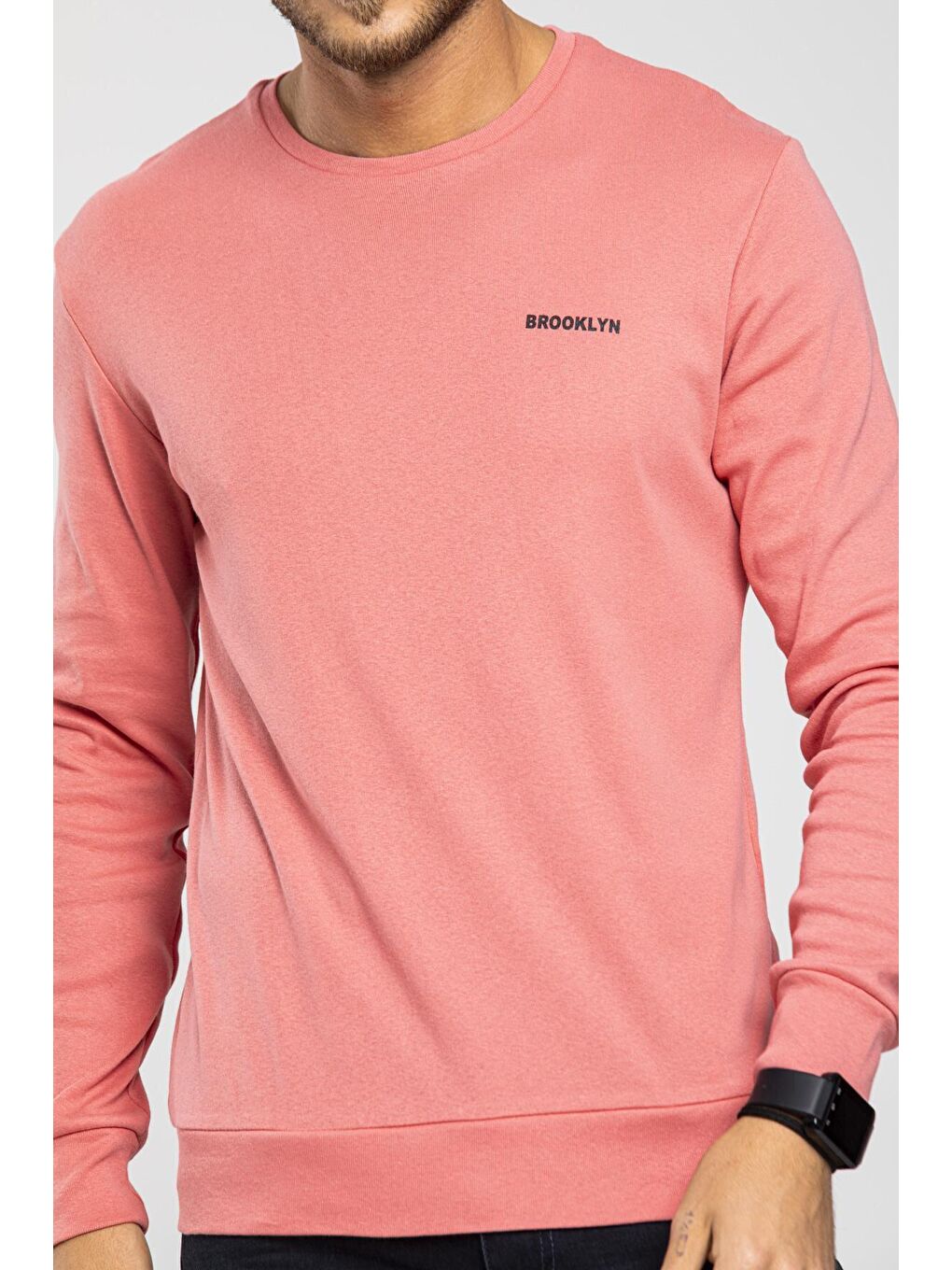 Pembe Bisiklet Yaka Uzun Kollu Dar Kalıp İnce Erkek Sweatshirt SPR2019K18-3