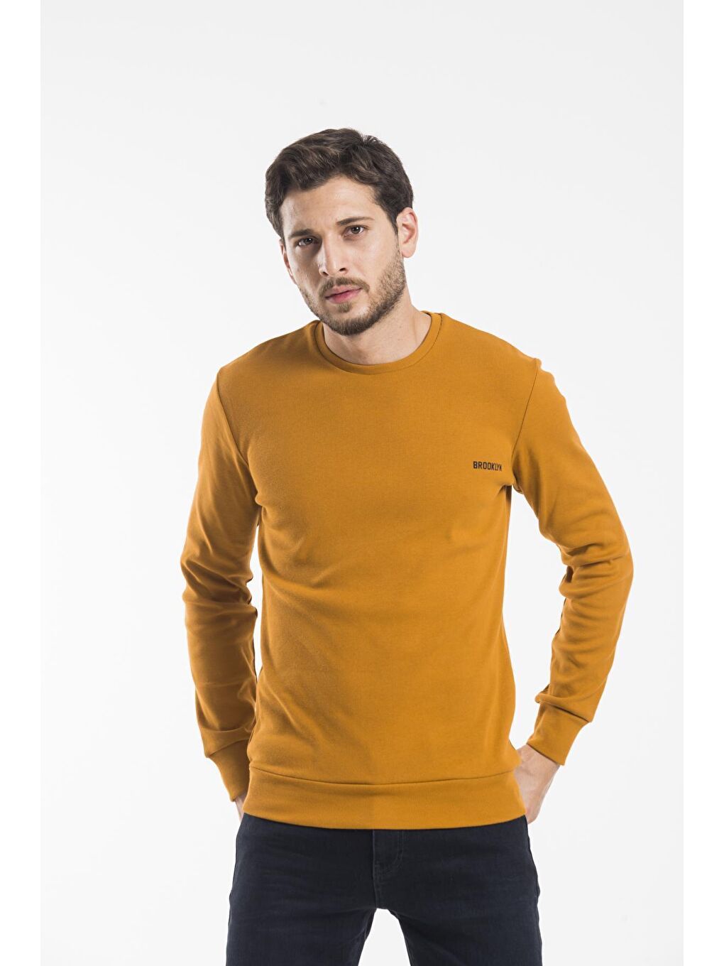 Sarı Bisiklet Yaka Uzun Kollu Dar Kalıp İnce Erkek Sweatshirt SPR2019K18-1