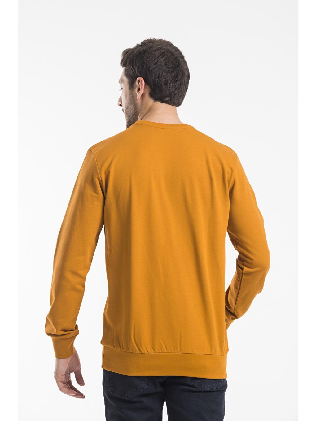 Sarı Bisiklet Yaka Uzun Kollu Dar Kalıp İnce Erkek Sweatshirt SPR2019K18-3