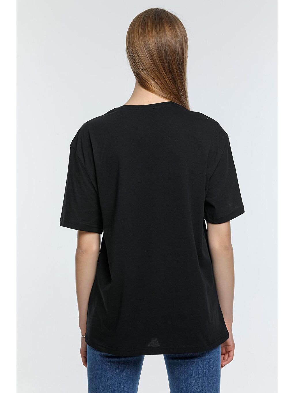 Siyah Kadın Bisiklet Yaka Standart &Regular Fit Tişort spr21yk30-3