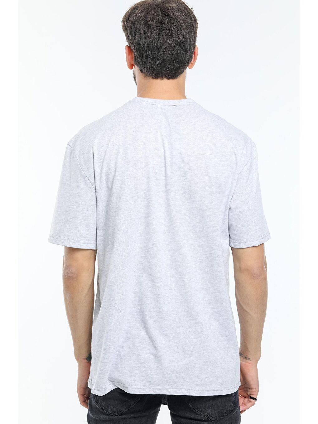 Gri Bisiklet Yaka Slim Fit California Baskılı Erkek Tişört SPR21Y22-3