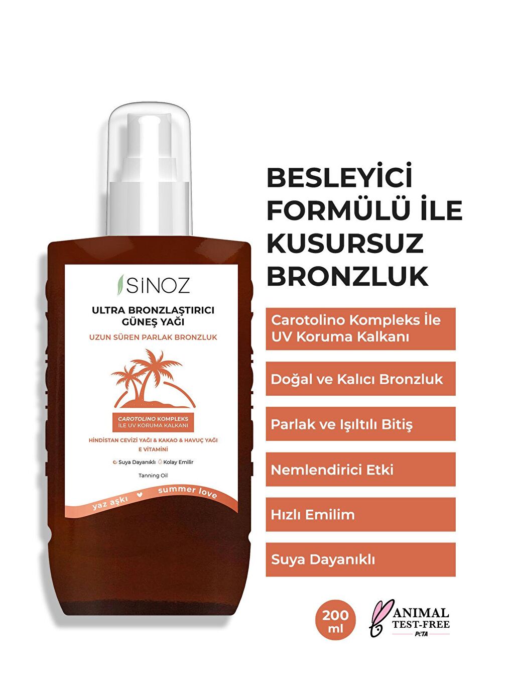 Sinoz Şeffaf Kusursuz Bronzlaştırıcı Güneş Yağı Spreyi 200 ml Hindistan Cevizi Kakao Havuç Yağı Içeren - 2