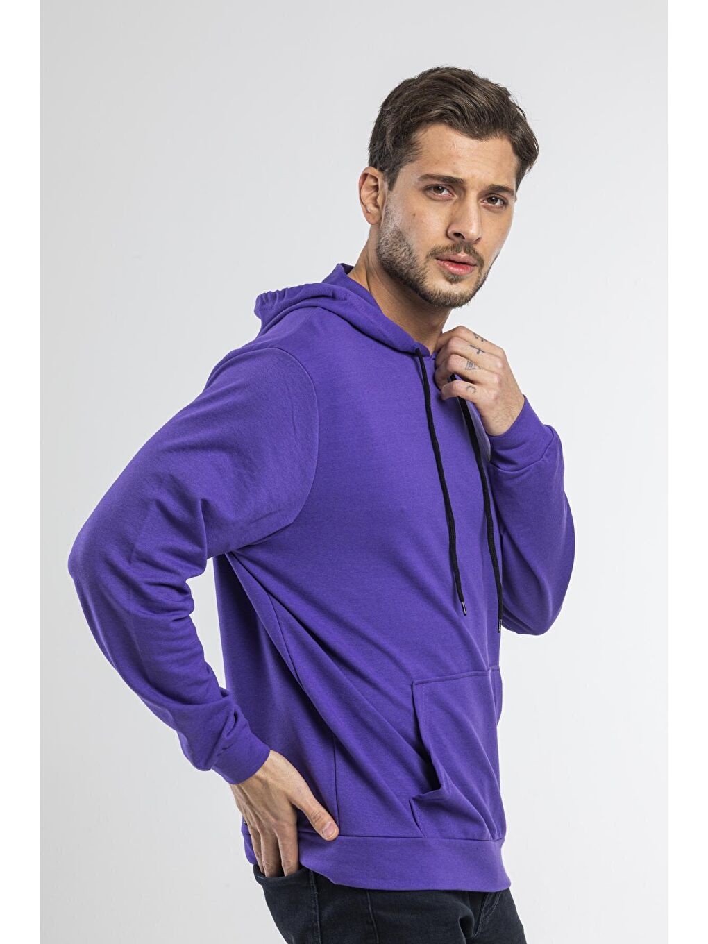 Süperlife Mor Kapüşonlu Uzun Kollu Baskılı Dar Kalıp İnce Erkek Sweatshirt SPR 2019K61