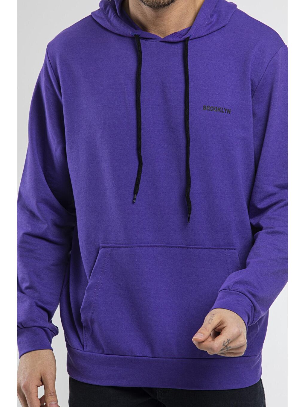 Süperlife Mor Kapüşonlu Uzun Kollu Baskılı Dar Kalıp İnce Erkek Sweatshirt SPR 2019K61 - 2