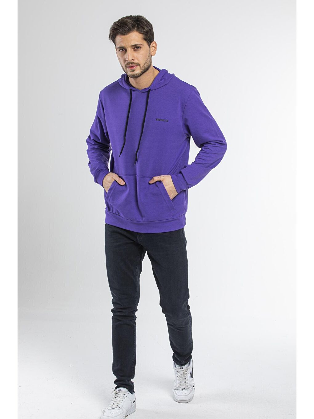 Süperlife Mor Kapüşonlu Uzun Kollu Baskılı Dar Kalıp İnce Erkek Sweatshirt SPR 2019K61 - 3