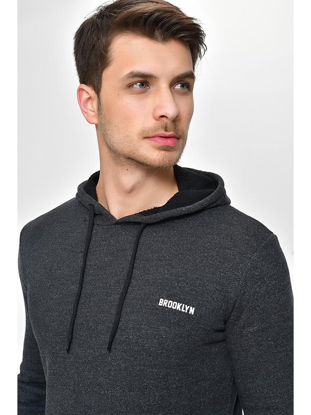 Süperlife Antrasit Kapüşonlu Uzun Kollu Baskılı Dar Kalıp İnce Erkek Sweatshirt SPR 2019K61 - 2