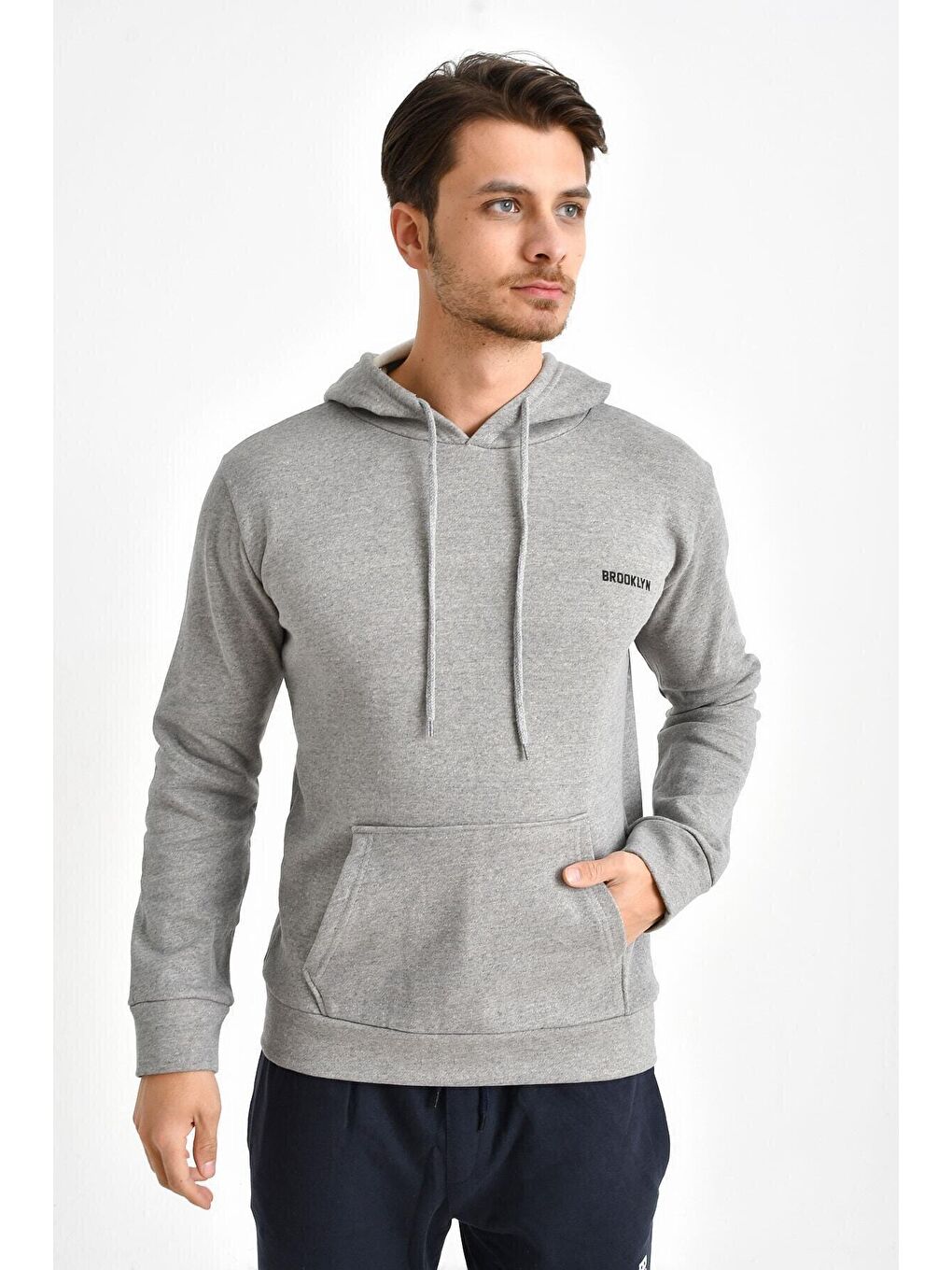 Süperlife Gri Kapüşonlu Uzun Kollu Baskılı Dar Kalıp İnce Erkek Sweatshirt SPR 2019K61 - 3