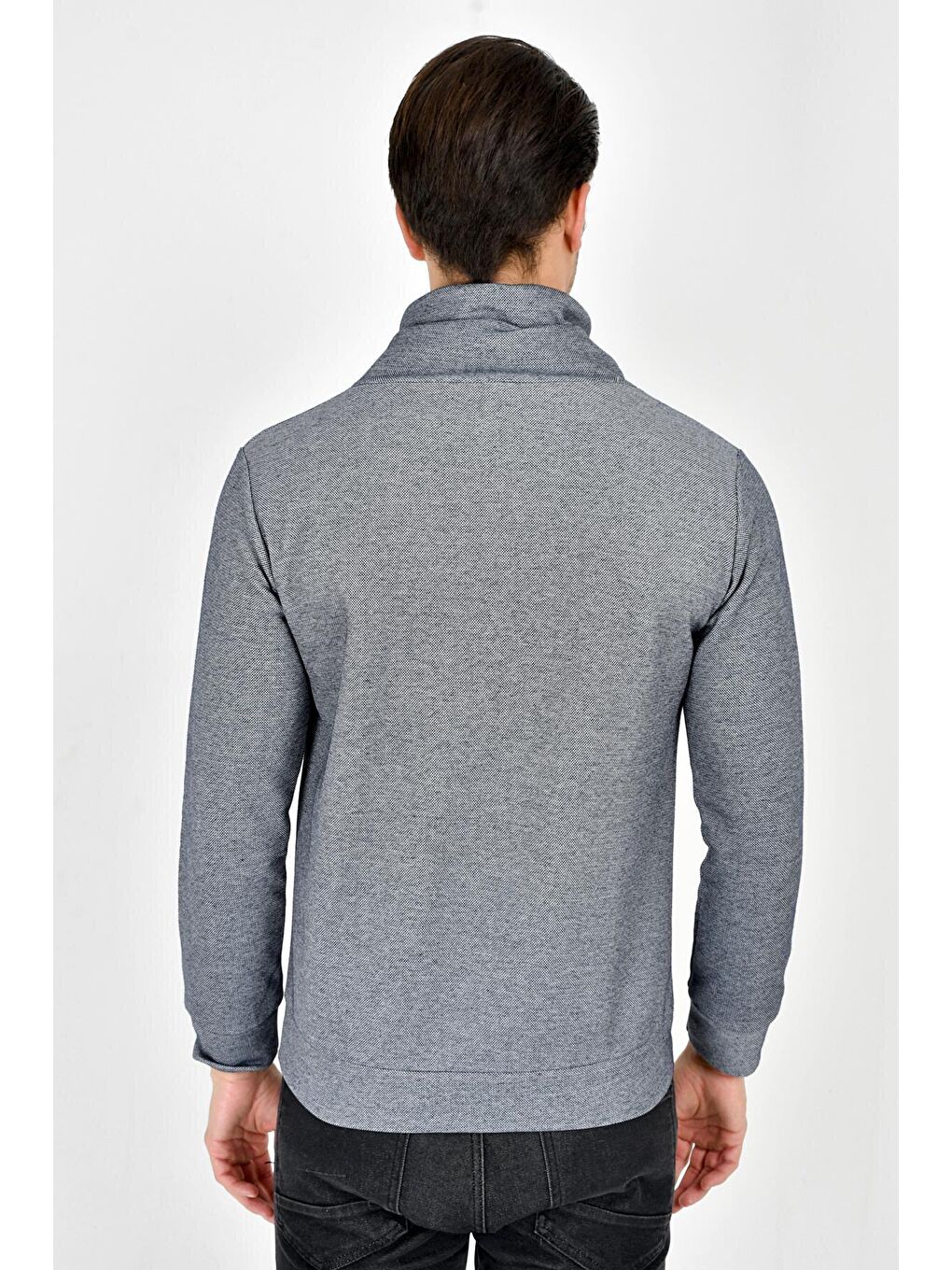 Gri Şal Yaka Uzun Kollu Dar Kalıp İnce Erkek Baskılı Sweatshirt SPR 2019K41-3