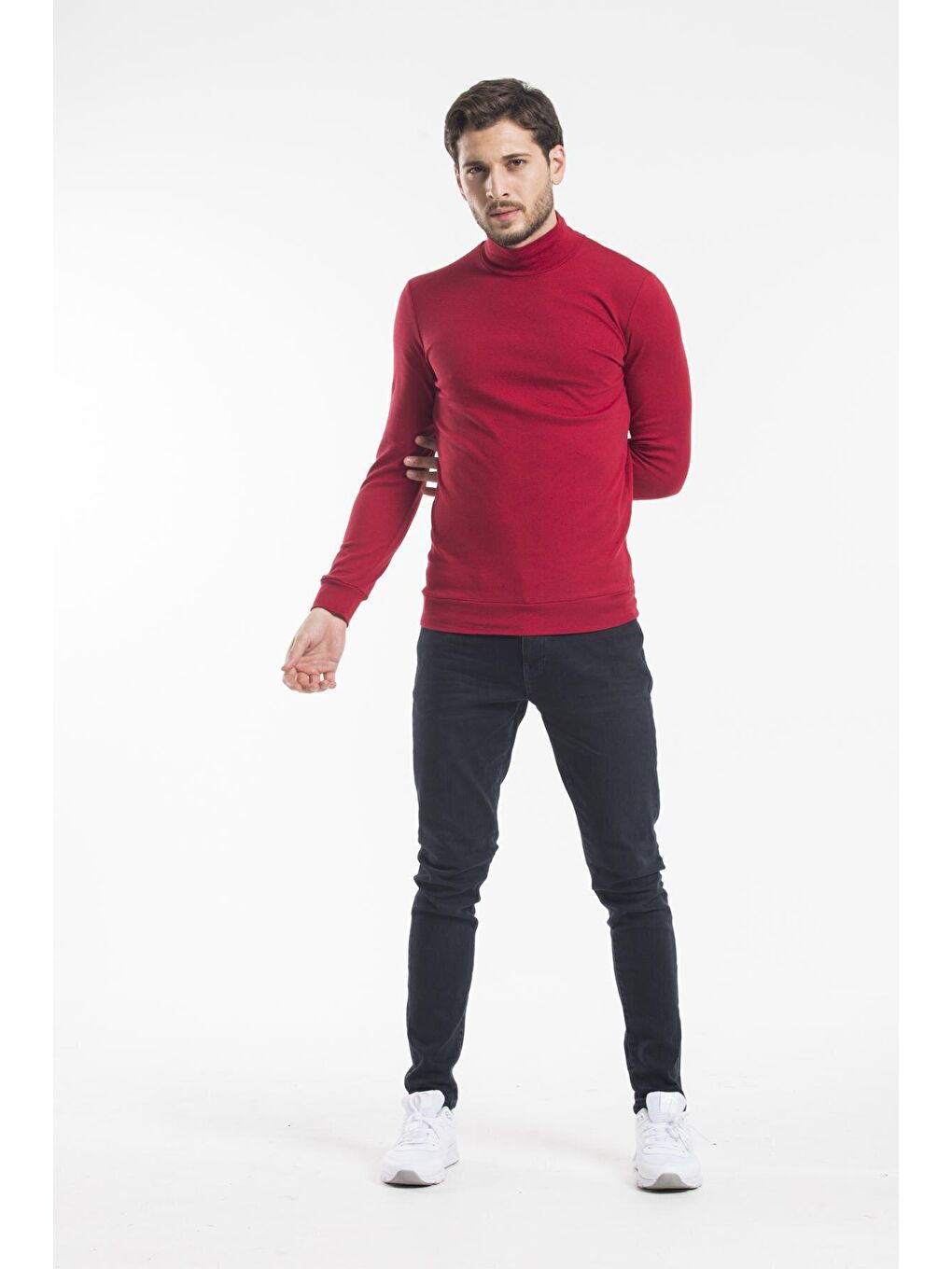 Bordo Balıkcı Yaka Uzun Kollu Dar Kalıp İnce Erkek Sweatshirt SPR 2019K21-2