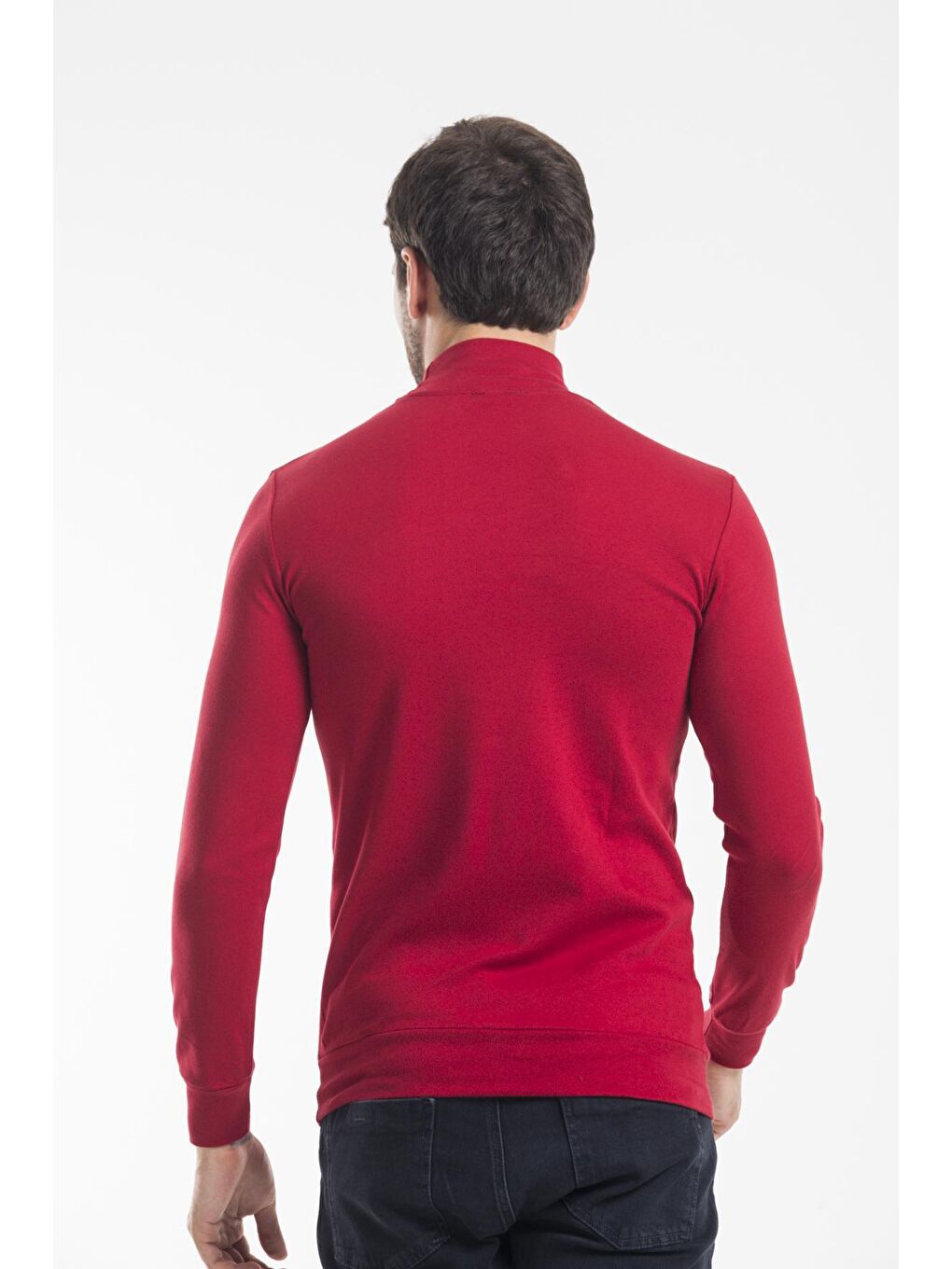 Bordo Balıkcı Yaka Uzun Kollu Dar Kalıp İnce Erkek Sweatshirt SPR 2019K21-4