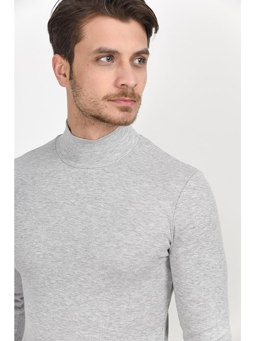 Gri Balıkcı Yaka Uzun Kollu Dar Kalıp İnce Erkek Sweatshirt SPR 2019K21-3