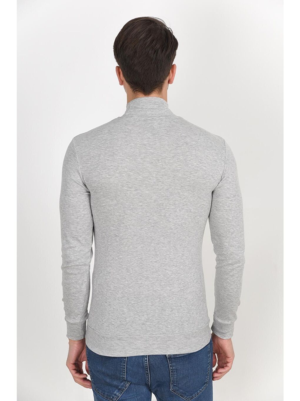 Gri Balıkcı Yaka Uzun Kollu Dar Kalıp İnce Erkek Sweatshirt SPR 2019K21-4
