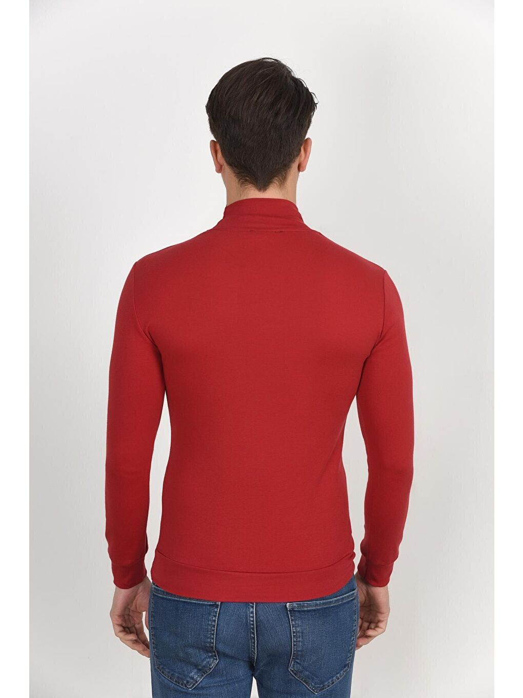 Bordo Yarım Balıkcı Uzun Kollu Dar Kalıp İnce Erkek Sweatshirt SPR 2019K20-4