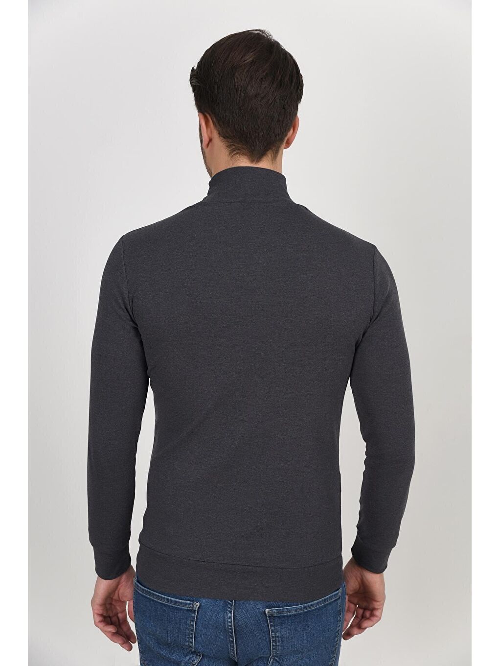 Antrasit Balıkcı Yaka Uzun Kollu Dar Kalıp İnce Erkek Sweatshirt SPR 2019K21-4