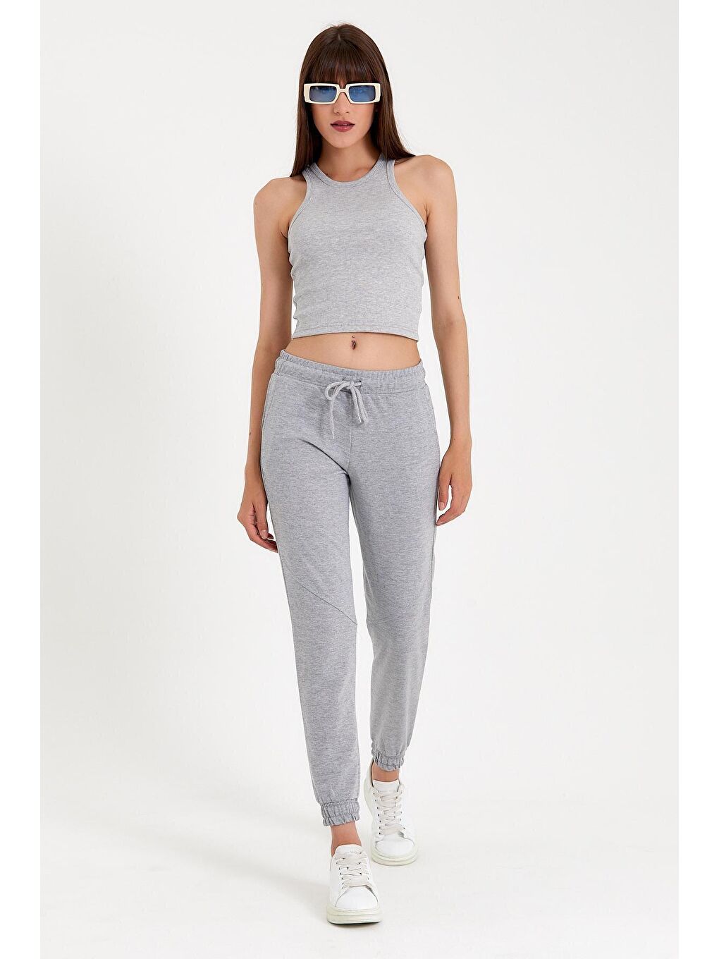 Gri Kadın Regular Fit İnce Eşofman Altı SPR22BE158-1