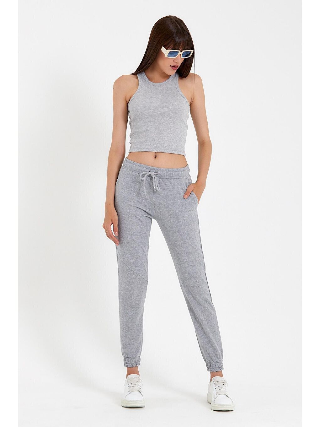 Gri Kadın Regular Fit İnce Eşofman Altı SPR22BE158-2