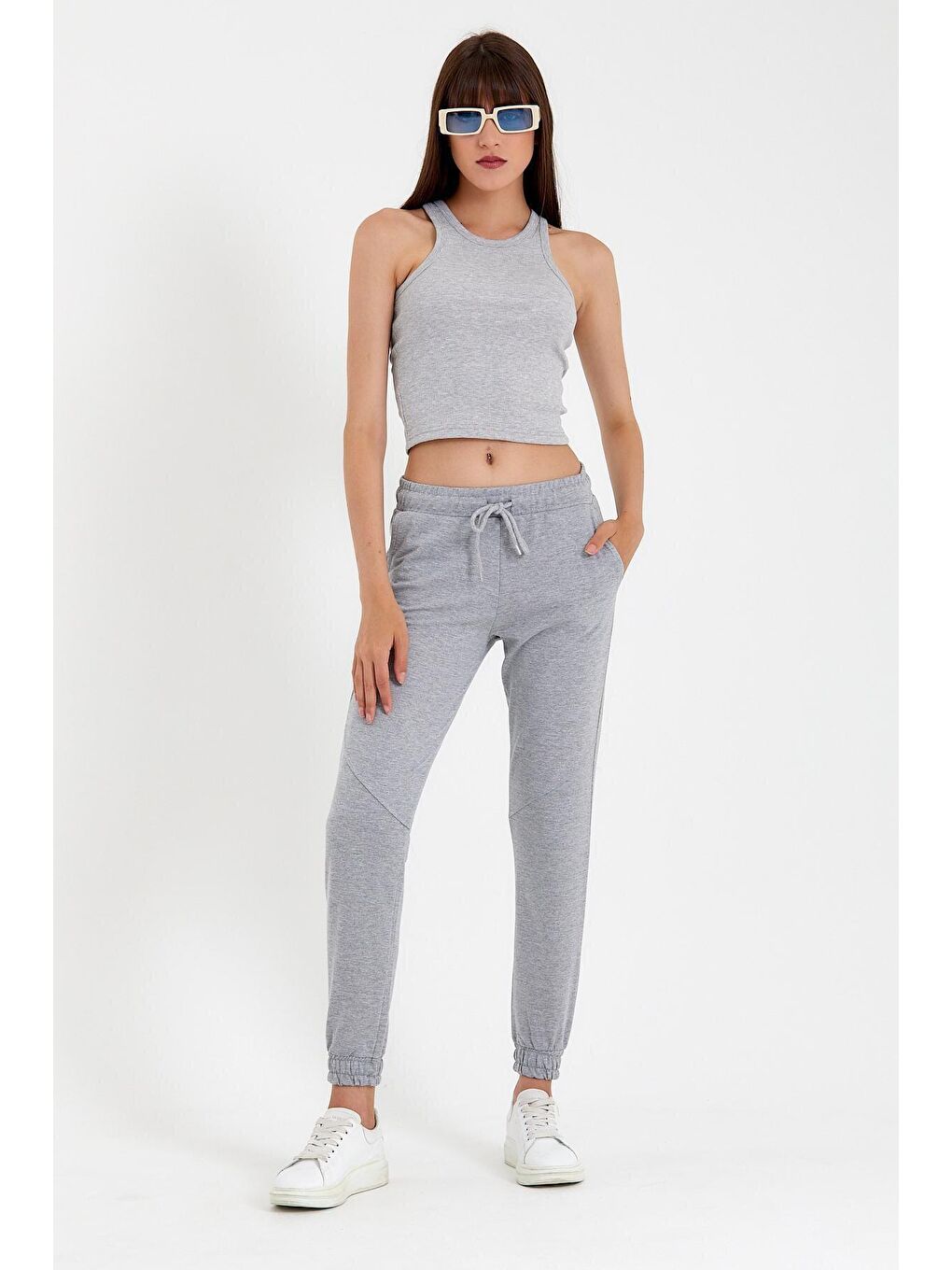 Gri Kadın Regular Fit İnce Eşofman Altı SPR22BE158-3