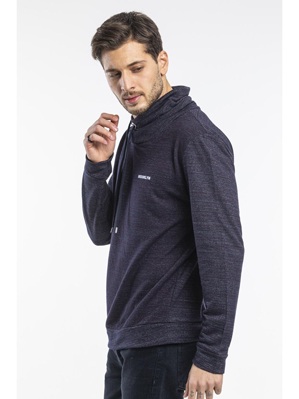 Lacivert Erkek Şal Yaka Regular Fit İnce Sweatshirt SPR 20K43-1