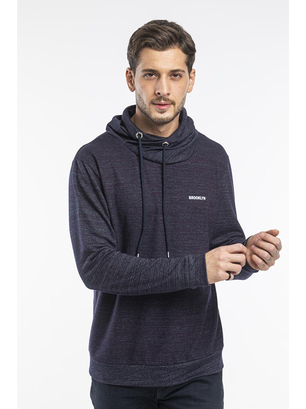 Lacivert Erkek Şal Yaka Regular Fit İnce Sweatshirt SPR 20K43-2