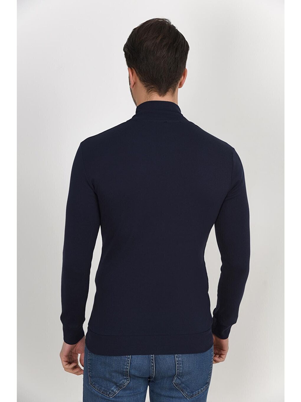 Lacivert Yarım Balıkcı Uzun Kollu Dar Kalıp İnce Erkek Sweatshirt SPR 2019K20-4