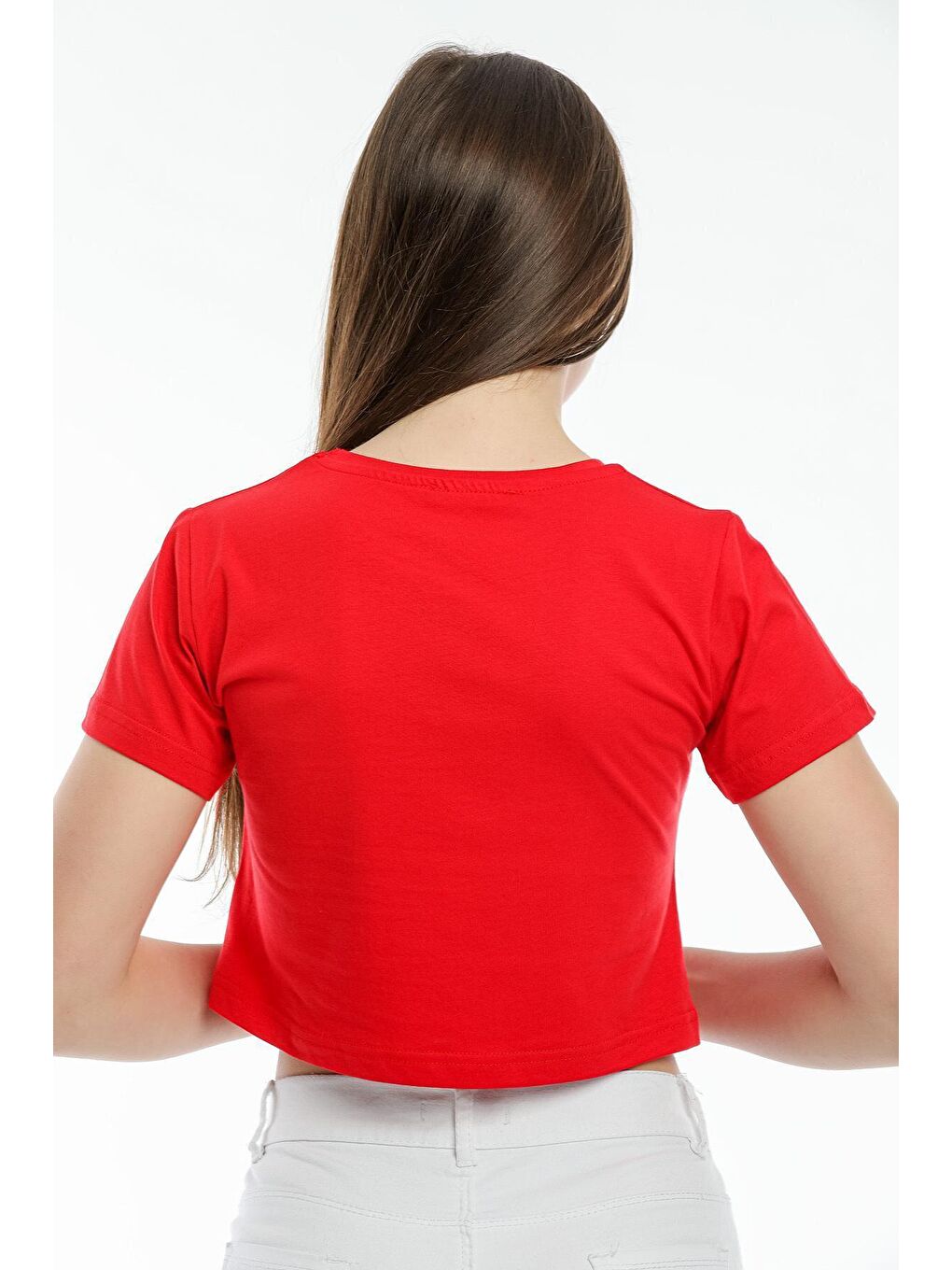 Kırmızı Kadın Bisiklet Yaka Slim Fit Brookyn Baskılı Tişort SPR21Y14-3
