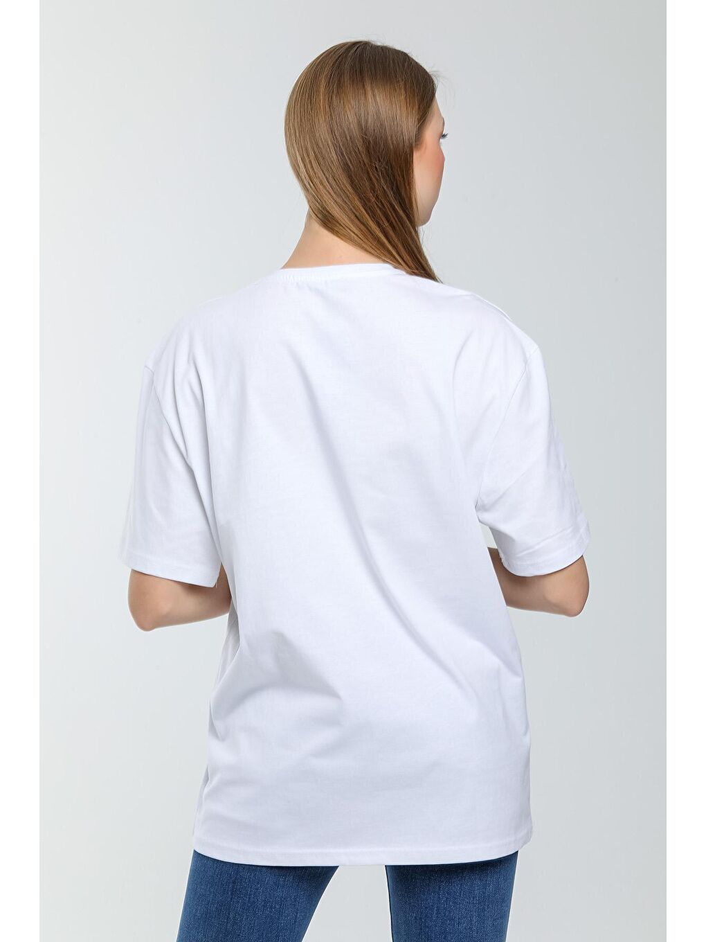 Beyaz Kadın Bisiklet Yaka Regular Fit Air Baskılı Tişort SPR21YK23-2