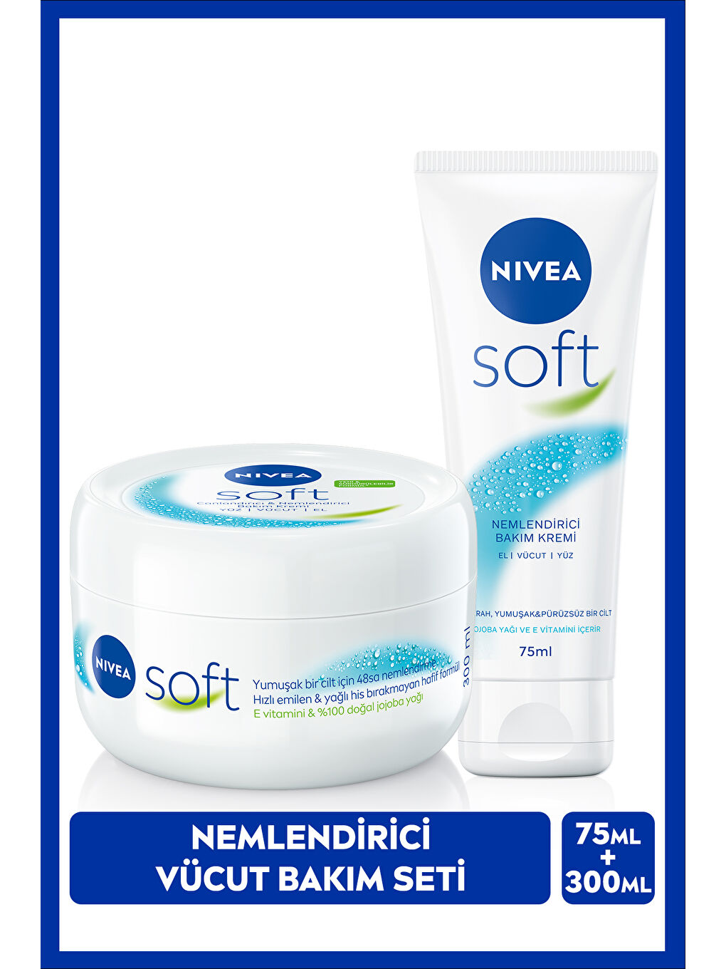 NIVEA Soft Nemlendirici Bakım Kremi 300ml Ve Soft Krem 75ml, El Yüz Vücut, E Vitamini, Yumuşak Cilt,